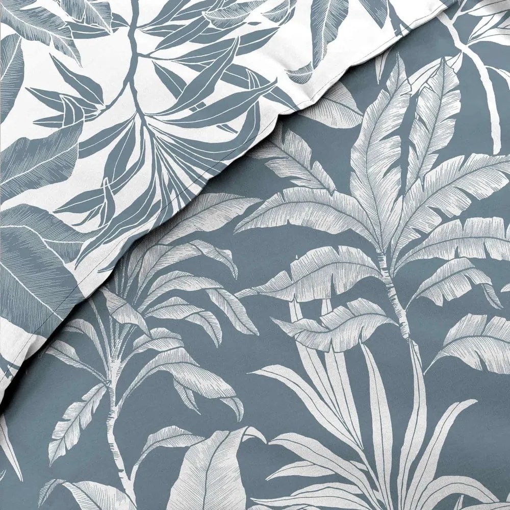 Biele/modré bavlnené obliečky na dvojlôžko/predĺžené 240x220 cm Hera – douceur d'intérieur