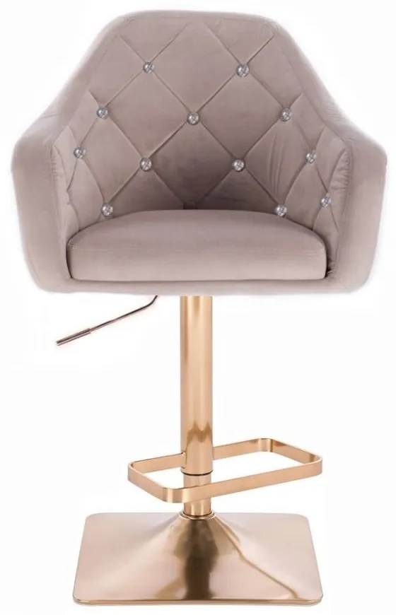 LuxuryForm DESIGN Barová stolička ROMA VELUR na zlatej hranatej podstave - svetlo šedá