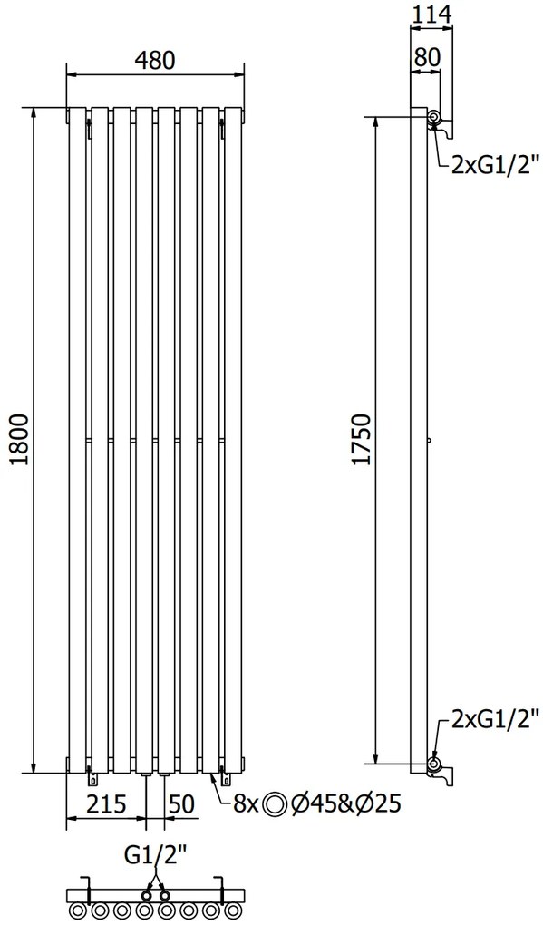 Mexen Nevada, vykurovacie teleso 1800 x 480 mm, 940 W, čierna, W201-1800-480-00-70