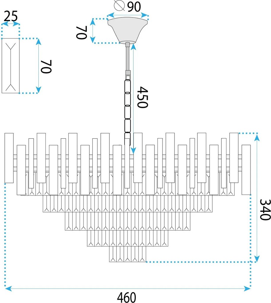Toolight Toolight, krištáľové závesné svietidlo 50cm, 7xE14, G050-CP, zlatá, OSW-08944