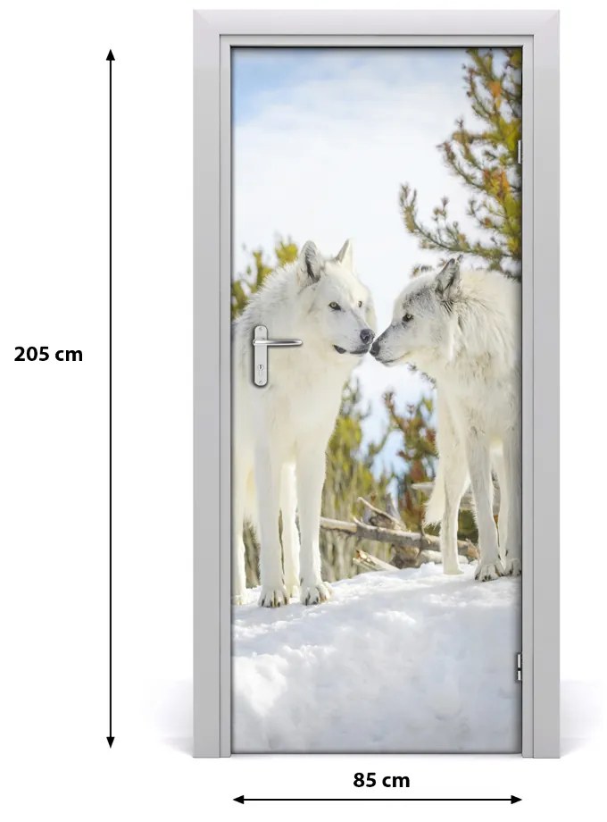 Samolepiace fototapety na dvere Dva bieli vlci 85x205 cm
