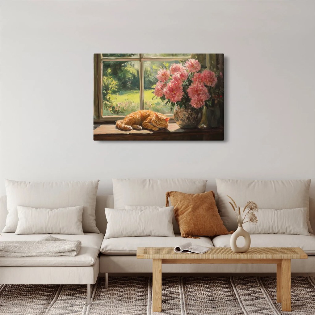 Obraz - Mačka na okne (90x60 cm)