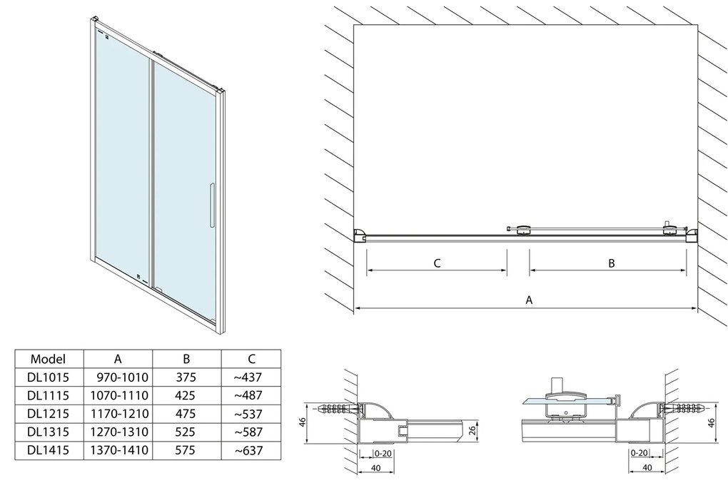 Polysan Polysan, LUCIS LINE sprchové dvere 1000mm, číre sklo, DL1015