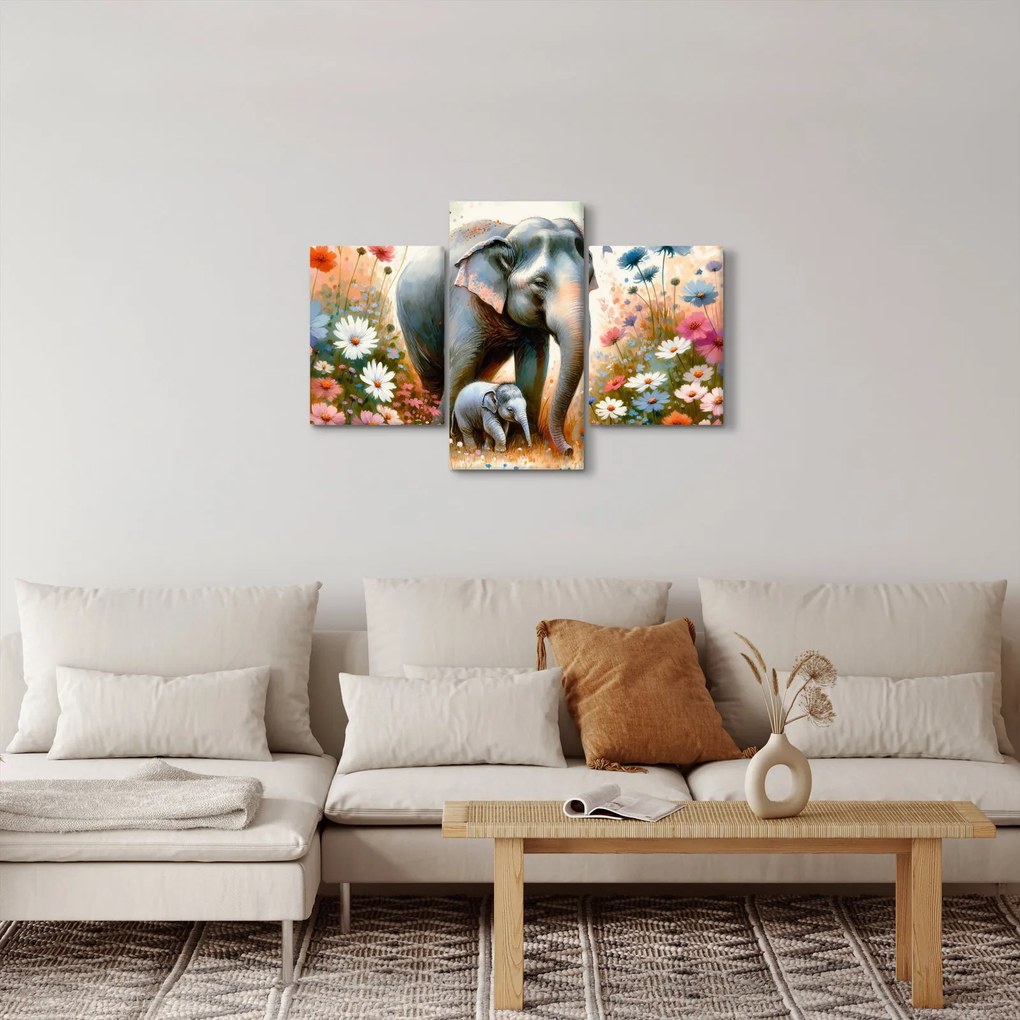 Obraz - Slonia mama, akvarel (90x60 cm)