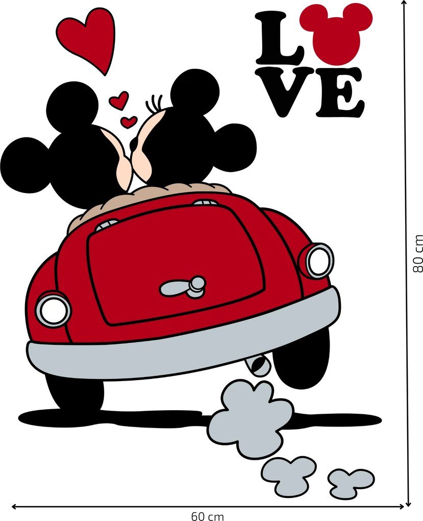 Mickey a Minnie v aute - textilná nálepka na stenu