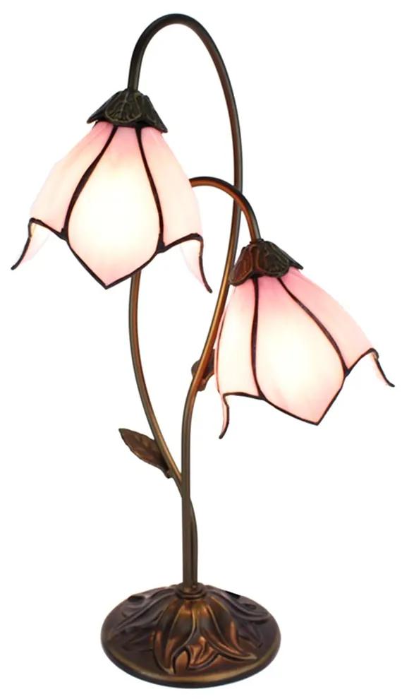 Ružová stolná lampa Tiffany Folwia Pink - 35*18*61 cm E14/max 2*25W