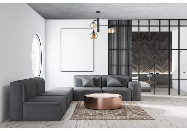 Luster na tyči FLEX 3xE27/60W/230V čierna/dymová béžová