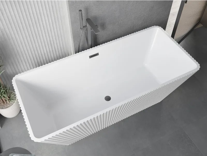 Mexen Tava, voľne stojaca ryhovaná vaňa 170 x 75 cm, biela lesklá, brúsený grafit prepad, 52851707500-66