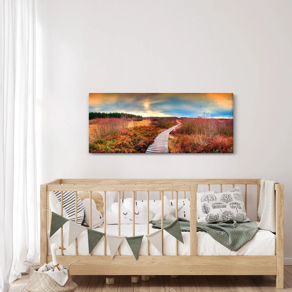 Obraz - Jesenná cesta krajinou (120x50 cm)