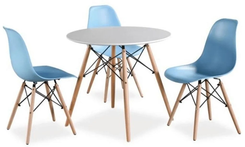 Jedálenský stôl, biela/buk, priemer 60 cm, GAMIN NEW 60