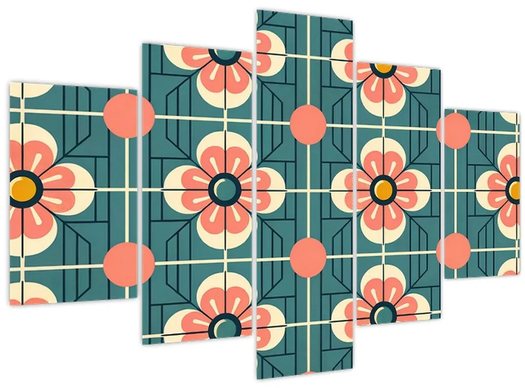 Obraz - Retro vzor s kvetmi (150x105 cm)