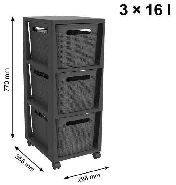 Čierny/sivý plastový pojazdný regál 30x77 cm Brisen – Rotho