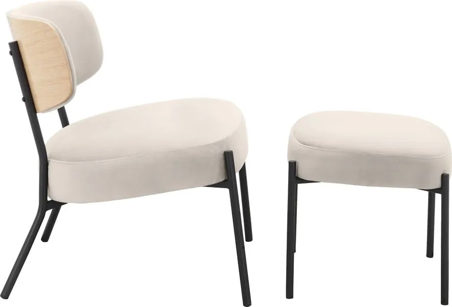 Krémovobiele zamatové kreslo s podnožkou Jerry – Støraa