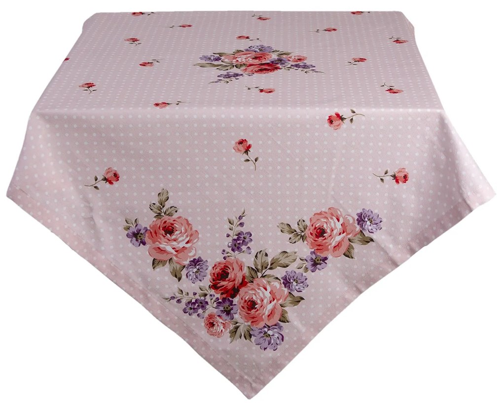 Ružový bavlnený obrus na stôl s ružami Dotty Rose - 150*250 cm