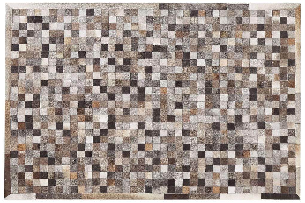Kožený koberec 160 x 230 cm sivá/hnedá/béžová ARMUTLU Beliani