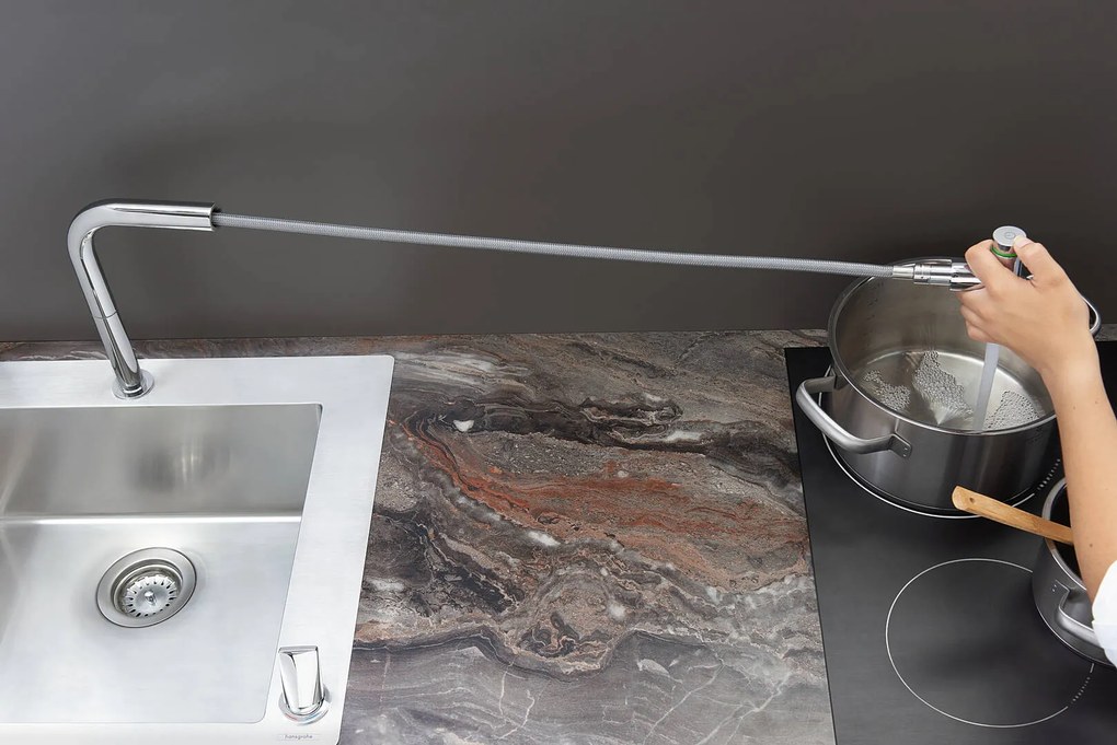Hansgrohe M71, drezová batéria M7120-H200 s výsuvnou spŕškou, 2-otvorová inštalácia, sBOX, chrómová, HAN-73818000