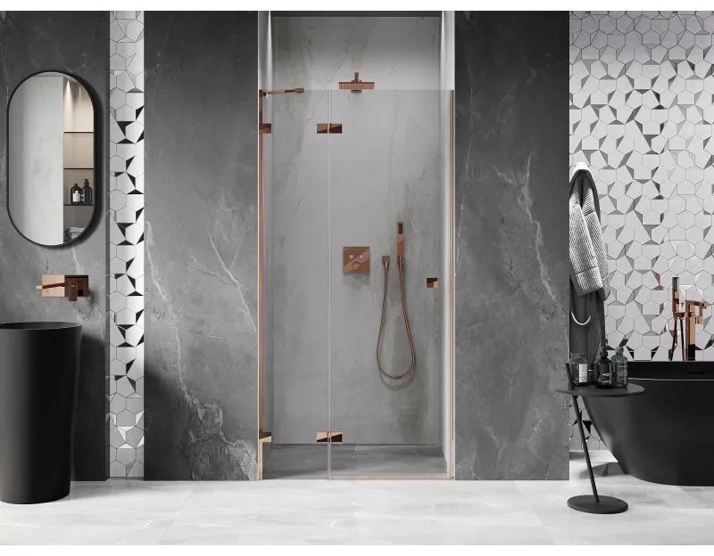 Mexen Lunar, ľavé otočné sprchové dvere 110 cm, 8mm číre sklo, ružové zlato profil, 834-110-000-60-00-L