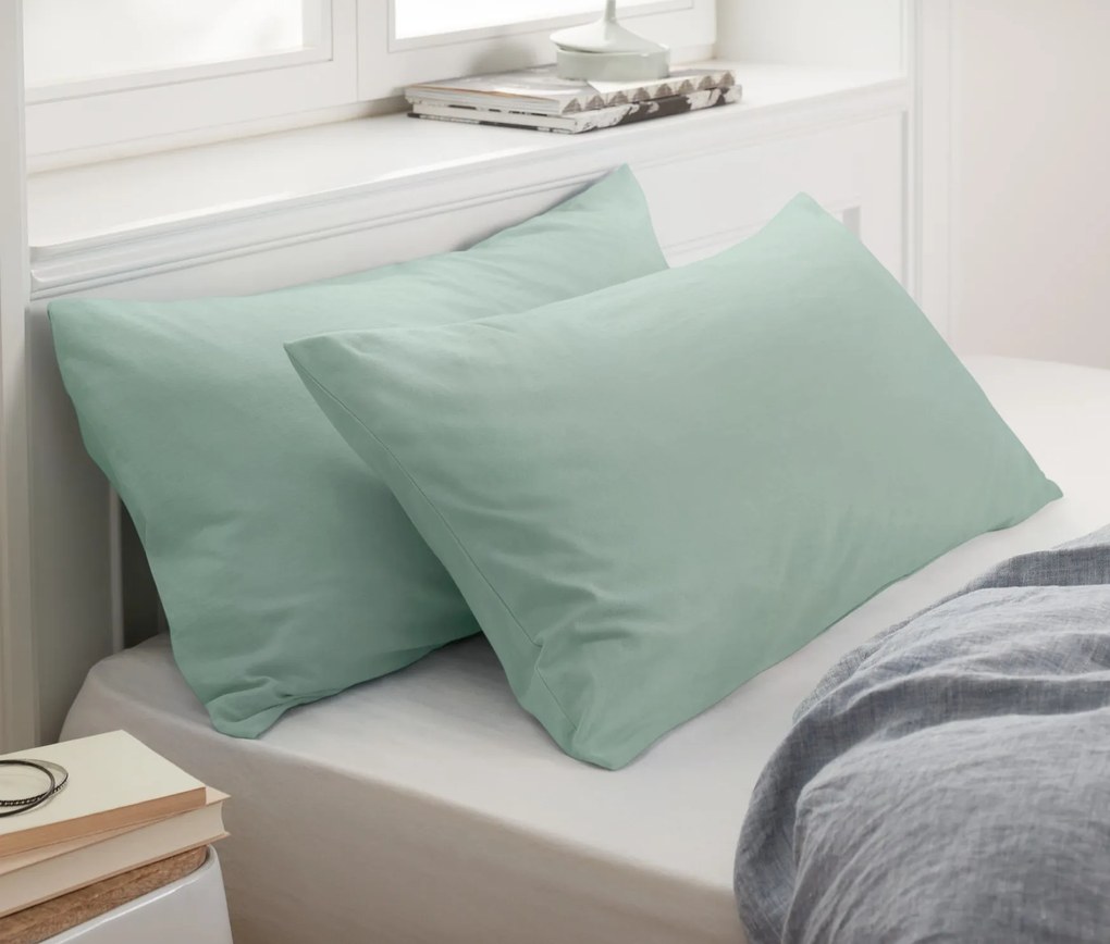Džersejové obliečky na vankúš, 2 ks, šalviovozelené