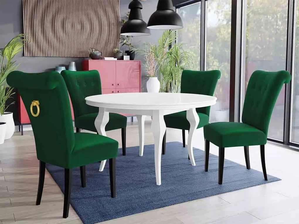 Stôl Julia FI 120 so 4 stoličkami ST65, Farby: biela, Farby: zlatý, Farby:: biely lesk, Potah: Magic Velvet 2225