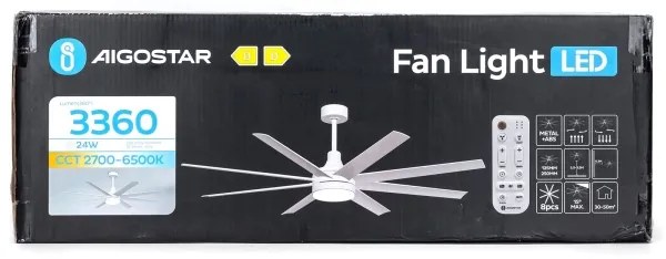 Aigostar - LED Stmievateľný stropný ventilátor LED/24W/230V 2700-6500K + DO biela