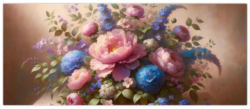 Obraz - Stôl plný kvetov (120x50 cm)