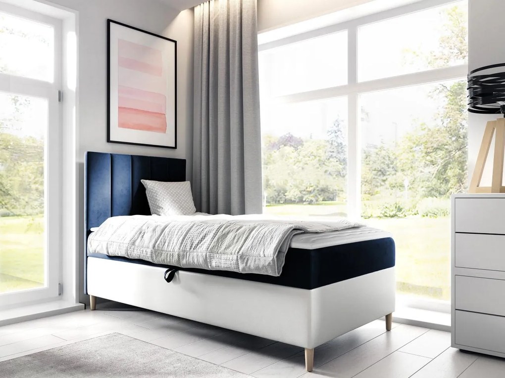 Kontinentálna posteľ Junior Kamire 1, Strana: pravá, Rozmer postele: 80x200, Dostupné poťahy: ekokoža Soft 017 (biela) + Fresh 14