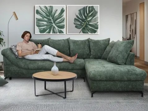 Rohová sedačka Kati, šedo-zelená látka, pravý roh%