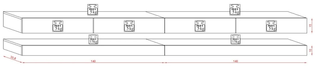 TV stolík Fly 280 cm čierny mat/čierny lesk