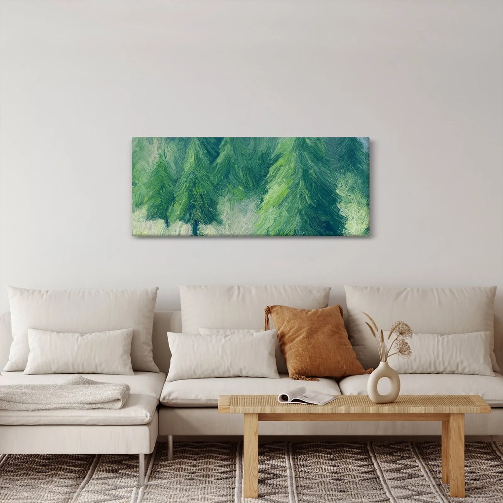 Obraz - Maľované ihličnany (120x50 cm)