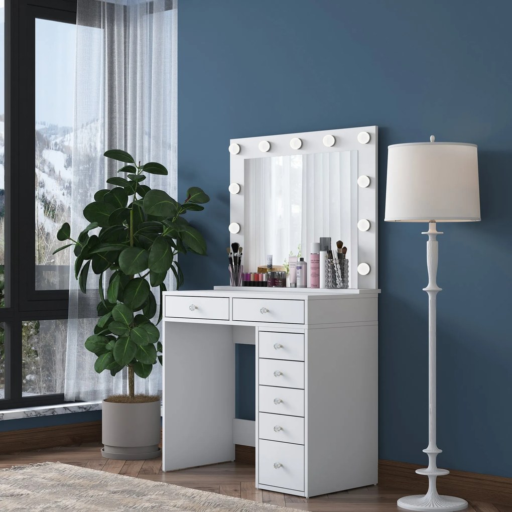 Toaletný stolík Melissa 03 s LED zrkadlom biely