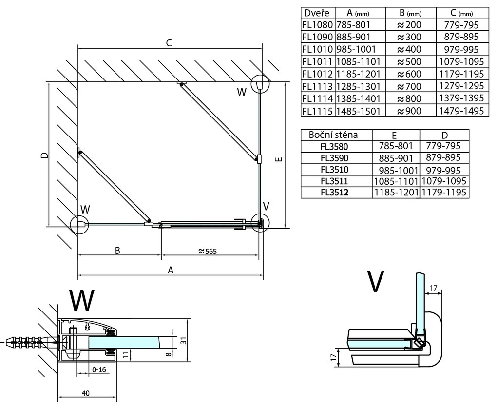 Polysan Polysan, FORTIS LINE sprchové dvere 1000mm, číre sklo, pravé, FL1010R