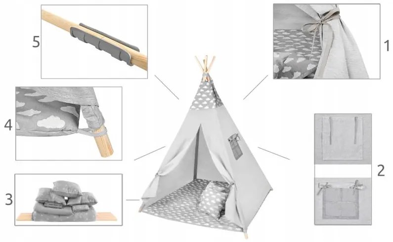 ISO 8704 Detský stan Teepee zelené hviezdičky