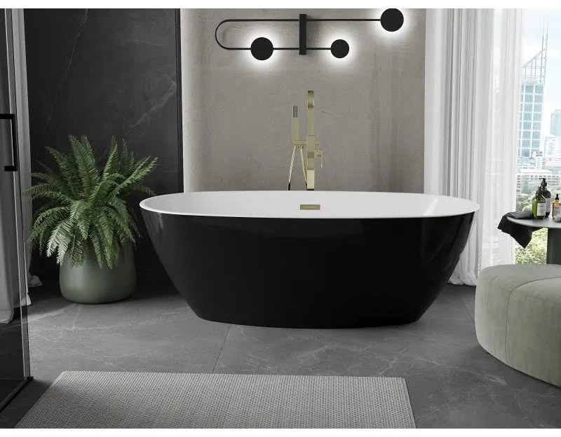 Mexen Eris, voľne stojaca vaňa 180 x 80 cm, biela-čierna, zlatý lesklý prepad, 53441808075-50