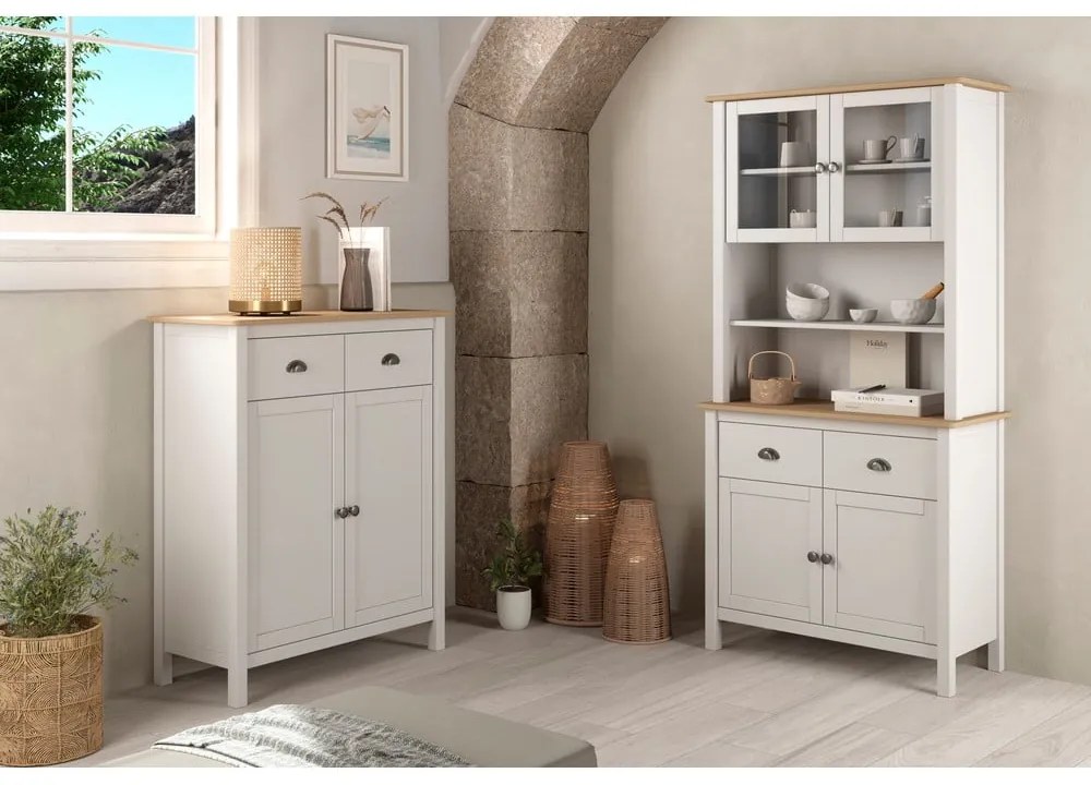 Biela/prírodná vysoká komoda z borovicového dreva 90x110 cm Misti – Marckeric