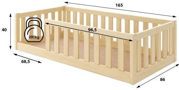 Detská posteľ BELLA SIMA 160x80 Montessori z masívu – prírodná borovica