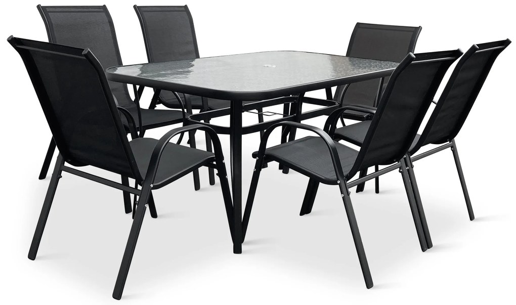 Noela Záhradný jedálenský set Klaudia transparentný + 6x kovová stolička Ramada