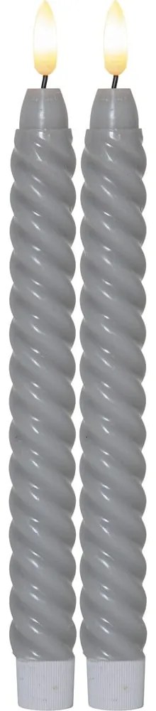 Súprava 2 sivých voskových LED sviečok Star Trading Flamme Swirl Antique, výška 25 cm