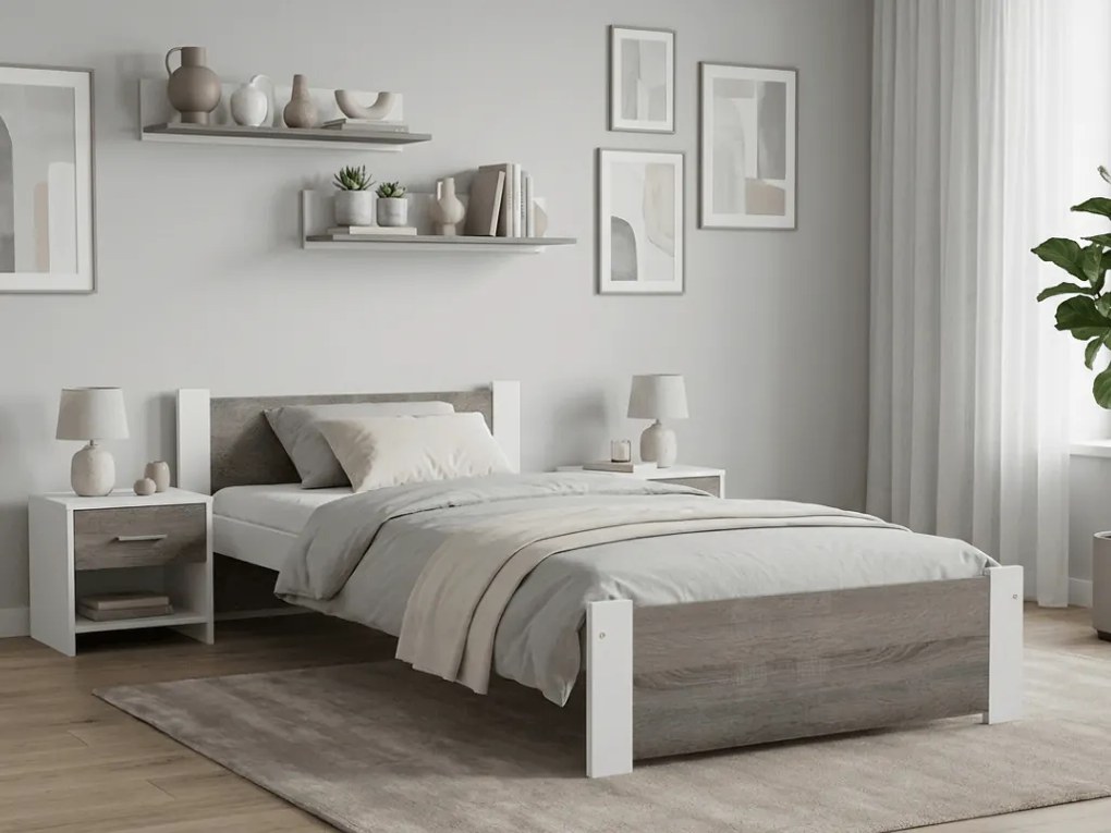 Posteľ IKAROS 90 x 200 cm, biela/dub hľuzovka Rošt: S lamelovým roštom, Matrac: Bez matraca