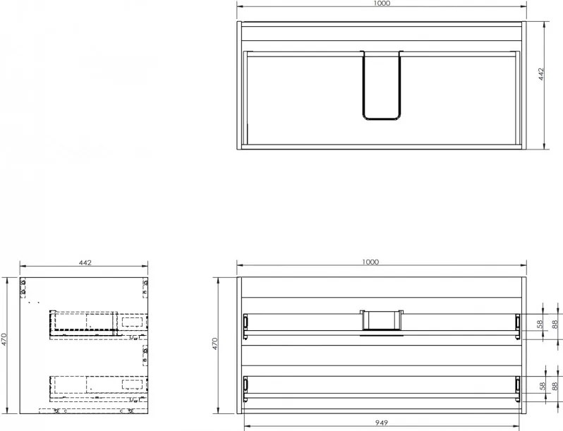Mexen Box-A, závesná skrinka 100 cm, 2 zásuvky, grafitová matná, 91AX0-1000-470-2-66