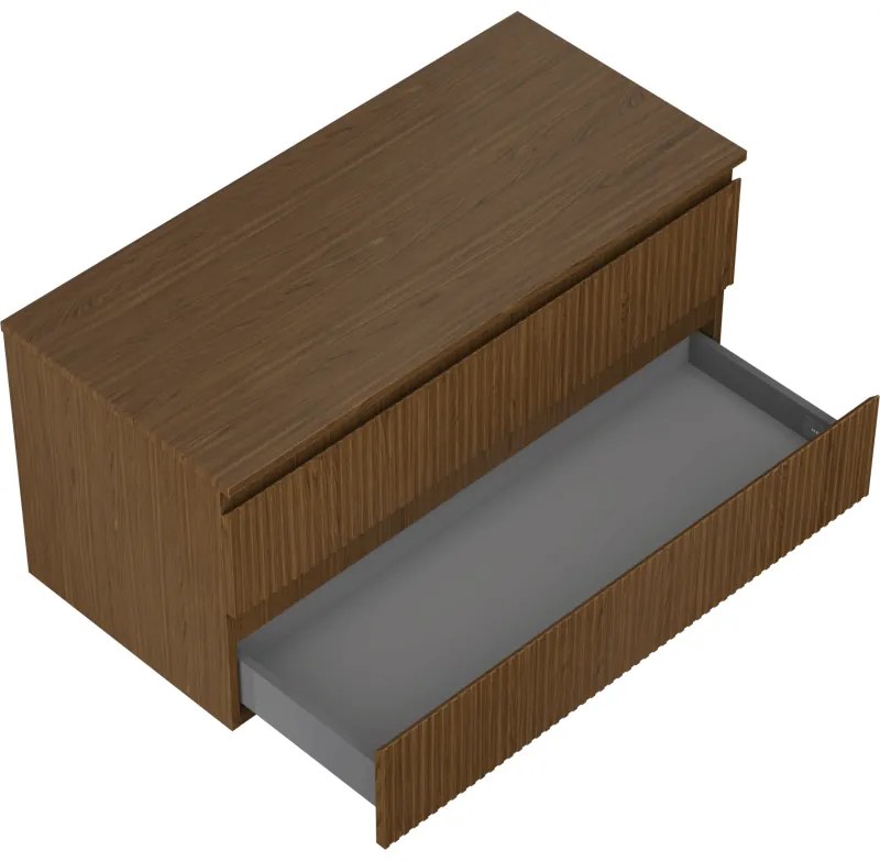 Mexen Rivel, kúpeľňová skrinka 100 cm s hornou časťou, 2 zásuvky, drážkovaná, orech, 91A20-10047-2-BFFC86