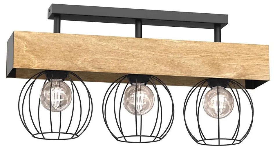 Prisadený luster MENTON 3xE27/15W/230V čierna/hnedá/dub