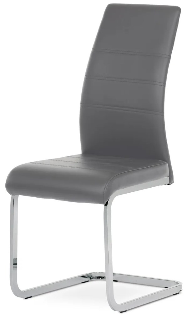 Autronic - Jídelní židle, potah černá ekokůže, kovová pohupová podnož, lesklý chrom - DCL-408 GREY
