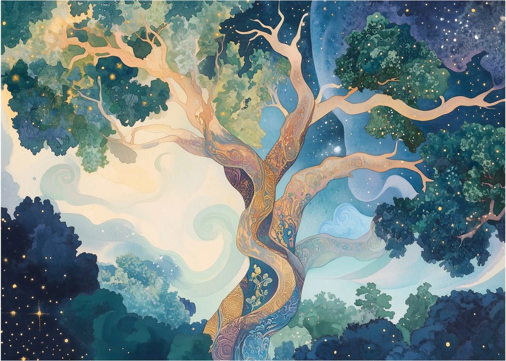 Sklenený obraz – Vesmírny strom (70x50 cm)
