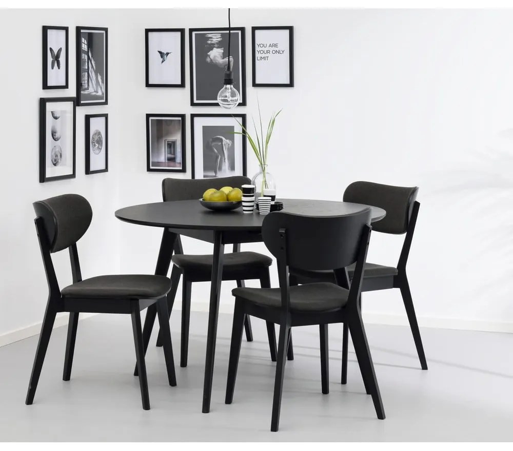 Čierna dubová jedálenská stolička s tmavosivým sedadlom Rowico Cato