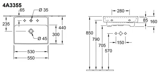 Villeroy & Boch 4A335501 - Závesné umývadlo COLLARO 55x44 cm keramika/biela