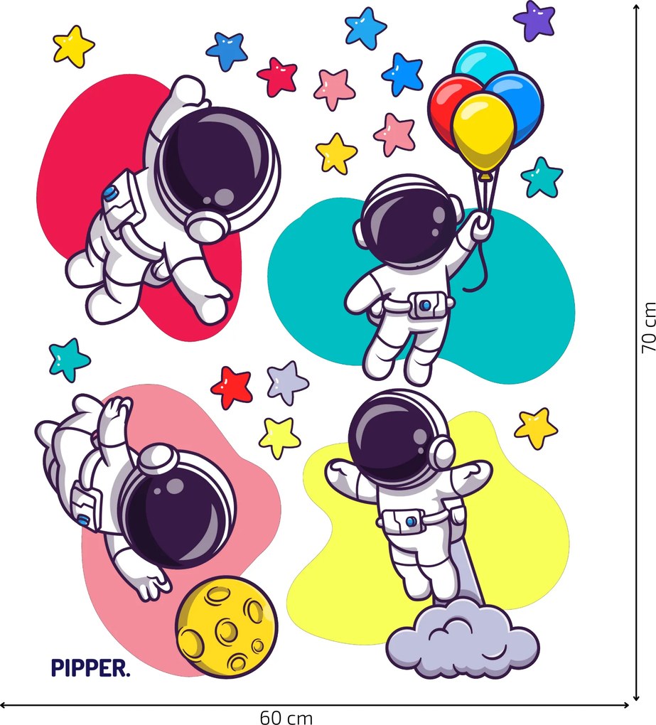 PIPPER. Farební astronauti - textilná nálepka na stenu