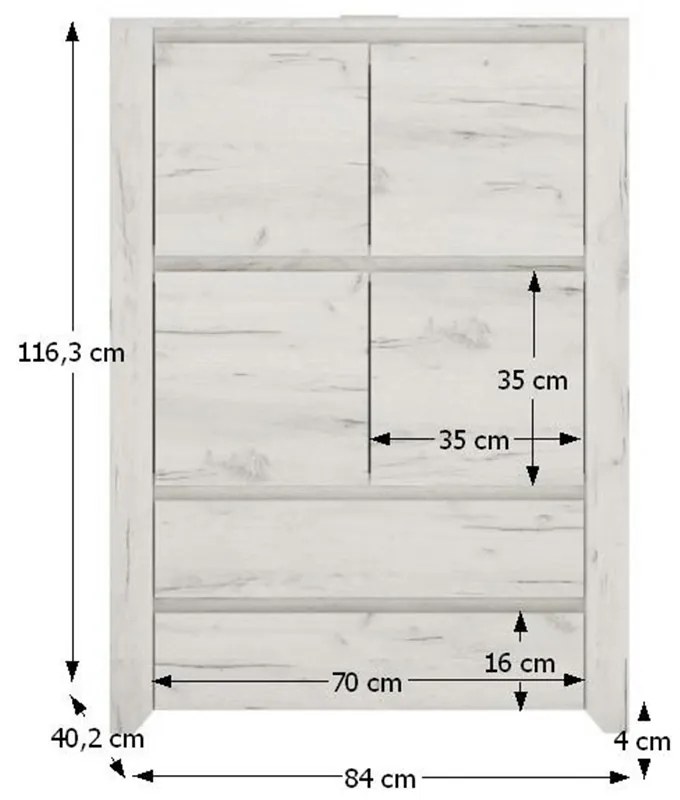 Komoda Adamus Typ 33 4D2S biela/craft. Vlastná spoľahlivá doprava až k Vám domov. 788936