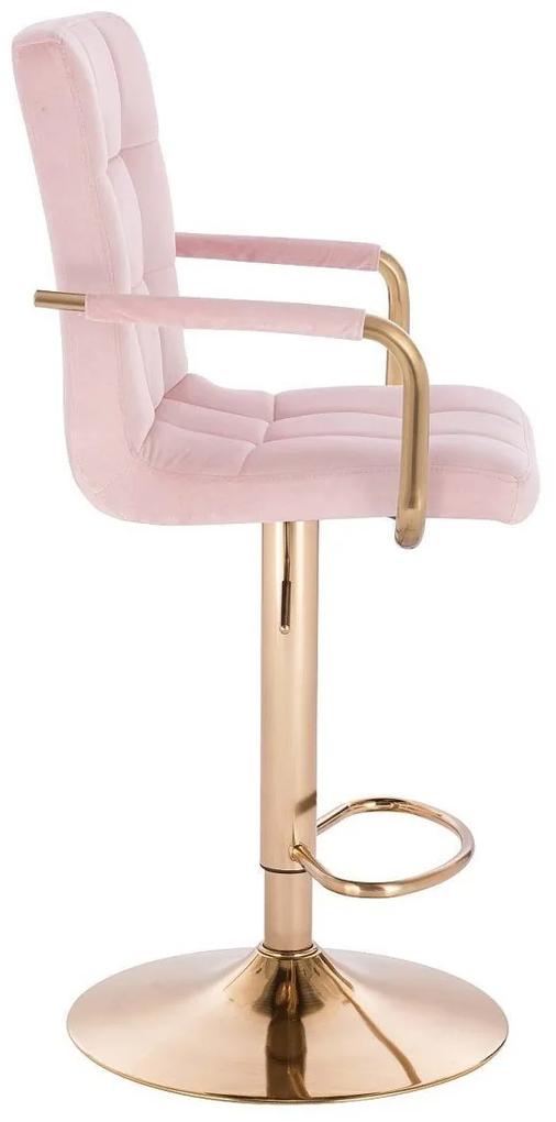LuxuryForm Barová stolička VERONA GOLD VELUR na zlatom tanieri - ružová