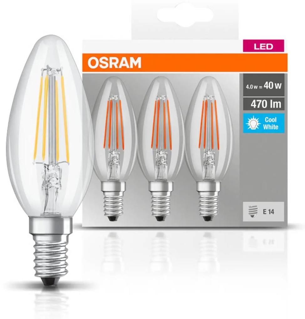 OSRAM LED sviečka E14 4W filament 4 000K 470lm 3ks