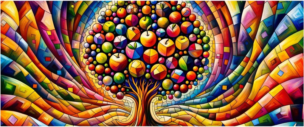 Obraz – Farebný strom s jablkami (120x50 cm)